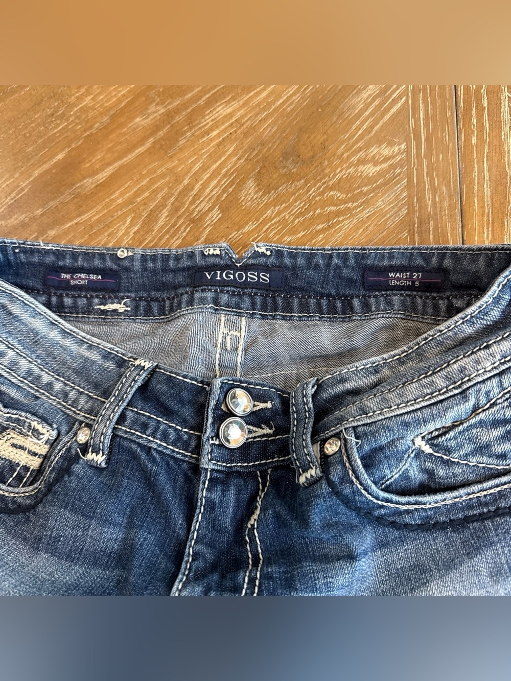 Vigoss the Chelsea Distressed Blue Denim Jean shorts - Picture 3 of 8